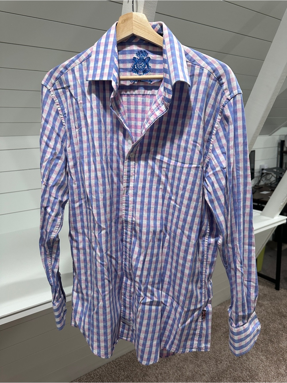 English Laundry Pink and Blue Checked Dress Shirt